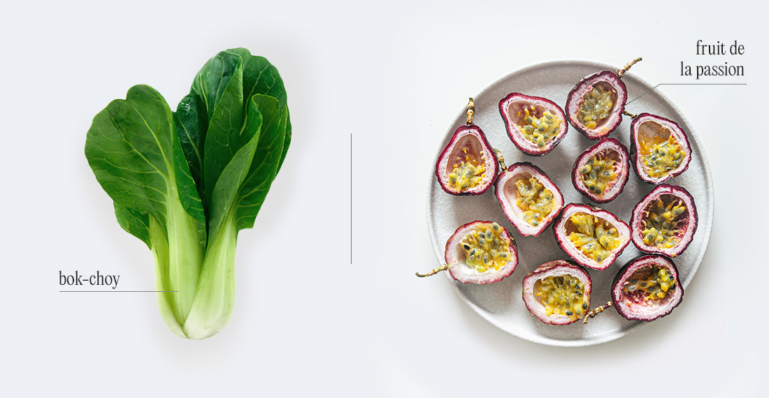 bok choy et fruit de la passion